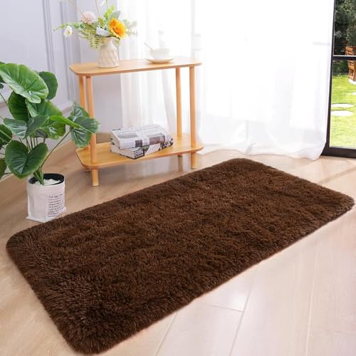 XUEDNGM Wohnzimmerteppich Weicher Teppich 70 x 175 cm Waschbar Flauschig Weich rutschfest Moderne Deko Wohnzimmer Teppich Hochflor Teppiche Wohnzimmer für Wohnzimmer, Schlafzimmer, braun