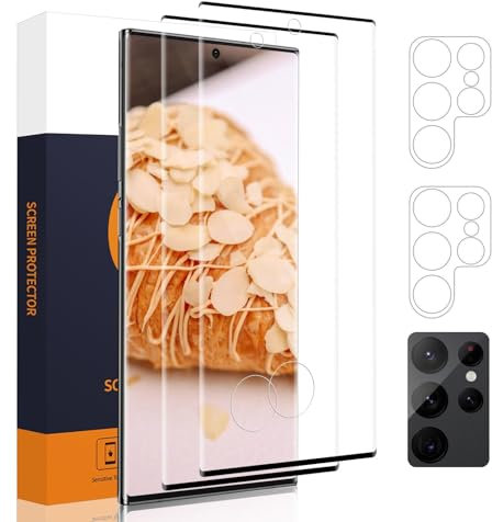 Carantee 2+2 Pack Verre Trempé pour Samsung Galaxy S23 Ultra 5G, 9h dureté S23 Ultra Verre Trempé+Caméra, pas de bulles, 3D Pleine couverture, Anti-huile, Etanche S23 Ultra protecteur écran