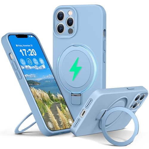 PuyaTeya Silicone Hülle für iPhone 12 pro mit Magnet ständ,Azurblau | Upgraded Kameraschutz Mil-Grade Drop Shockproof Anti-Scratch Microfiber Lining Silikon hülle