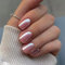 Chrome False Nails Short, SXVME Glazed Nude Pink Press On Nails Short Square, Glitter Shine Fake Nails Short Cute, Acrylic Stick on Nails for Women Daily & Party Wear