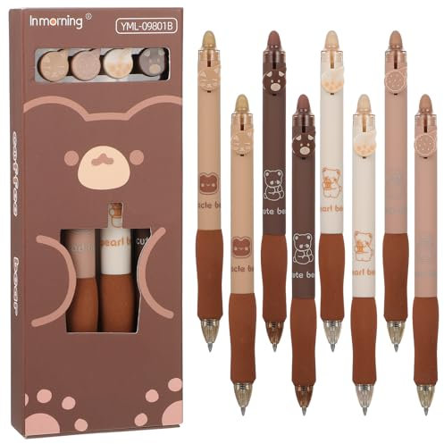 Giantree 8 Stück Radierbarer Kugelschreiber, 0,5mm Schwarz/Blau Einziehbare Tintenroller Radierbare Stifte Gelstifte Radierbar für Studenten Geschenk Schul Bürobedarf(Braun)