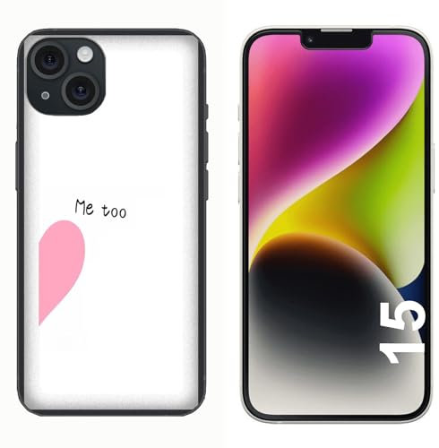 Generico Coque compatible avec coque Apple iPhone 15 couple amants petit ami petite amie amour moi trop demi coeur rose/gel de silicone souple TPU