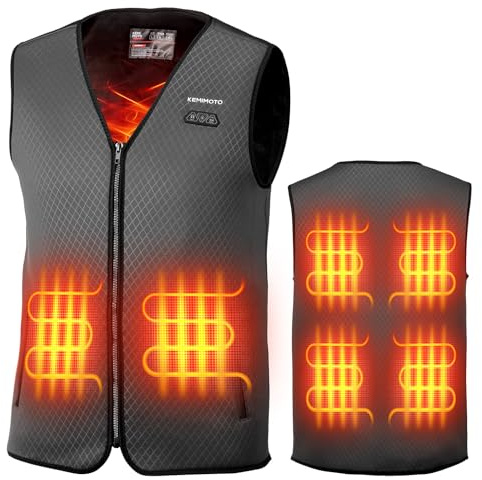 KEMIMOTO Heated Gilet for Men, Electric USB Heated Vest with 3 Stalls Adjustable Temperature, Battery Heating Jacket with 6 Heating Zones for Outdoor, Hiking, Motorcycling(Battery Pack Not Included)