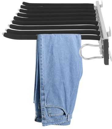 Hosenauszug Edelstahl Hosenaufhängung für Kleiderschrank 46cm Ausziehbar Hosenständer für Kleiderschrank Hosenbügel mit rutschfeste Beflockung Herausziehen Hosenhalter 9 Positionen (Rechts)