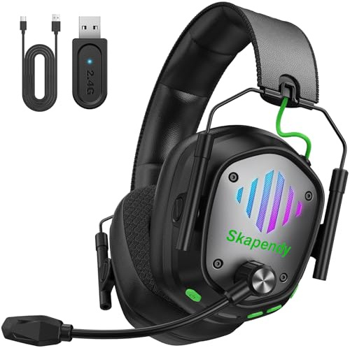 Skapendy Wireless Gaming Headset for PS5, PS4, PC, Switch, Mac, 2.4 GHz Wireless & 5.4 Bluetooth Gaming Headphones with Mic ENC Noise Cancelling, 50mm Drivers, 3D Stereo Sound, 50H Battery, Foldable