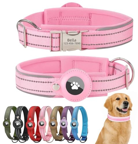 Swizitelon Small Personalised Dog Collar with Name Plate and AirTag Holder