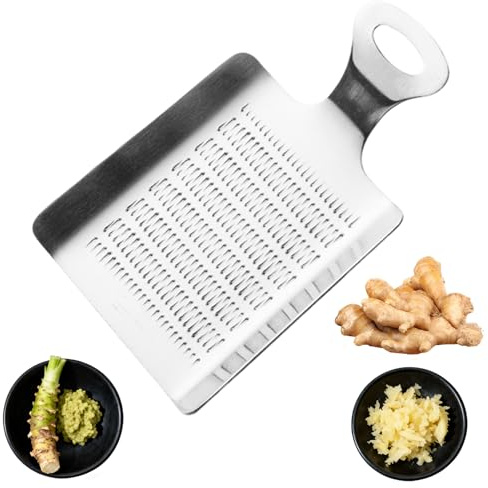 ZenithQuest Japanese-Style Stainless Steel Compact Grater, Mini Tabletop Grater for Ginger Garlic Wasabi Spices, 11cm x 7cm Food-Grade Rust-Resistant Kitchen Tool