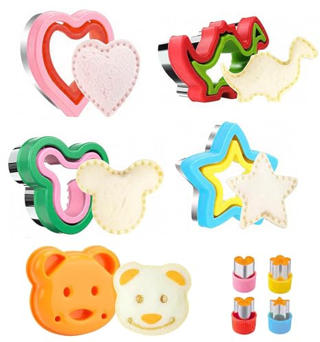 9 Pieces Sandwich Cutters and Sealer, Fun Animal and Dinosaur Shapes, Sandwich Biscuit Cutter for Kids Lunch Box and Bento Box