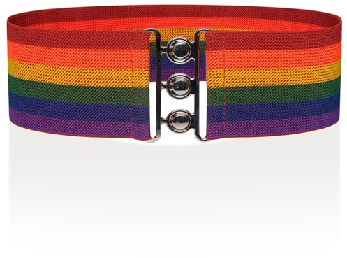Ro Rox Damen Breiter Elastischer Taillengürtel im Retro Vintage Stil – Stretchgürtel für Kleider, 50er Jahre – Silberne oder Goldene Schnalle