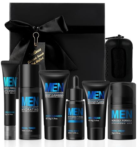 BeauBase Gesichtspflege Set für Männer, Men Skin Care Kit 7-teiliges | Herren Pflegeset Geschenk, Kosmetik Reiseset für Morgens und Abends für Jugendliche Haut Anti Falten & Hydratisierend