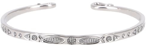 GURU SHOP Offener Silber Armreifen, Ethno Design, 925er Sterling Silber | Anpassbar durch leichten Druck, Gewicht: 12 g, für Frauen, einzigartiges Tribal-Muster