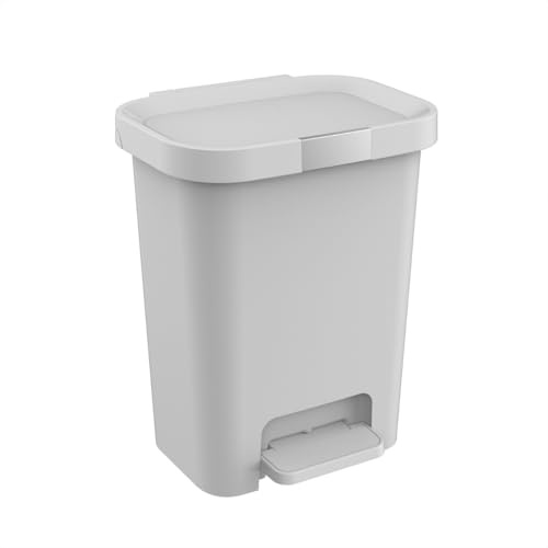 Engelland Mülleimer 40 L mit Deckel und Pedal - Treteimer, Abfalleimer mit Soft-Close, verschließbarem Deckel & rutschfesten Füßen - ideal für Küche, Bad & Büro - Kunststoff, Hellgrau