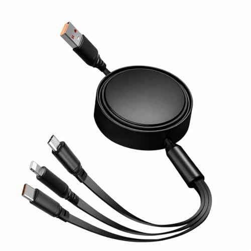 Cavo Multi Ricarica 3 in 1 Retrattile 1.5 metri – USB-C, Micro USB, Supporto Dispositivi iOS, Fast Charge 30W, Universale (Nero)