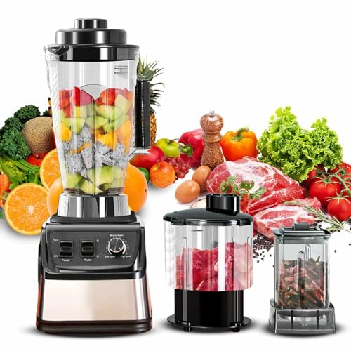 Batidora Multifunción 3L,Licuadoras para Zumos y Batidos con 15 Velocidades Ajustables, 3 Jarra de Batido, Cuchillas de Acero Inoxidable, para Preparar Batidos, Smoothies y Jugos (3 en 1)