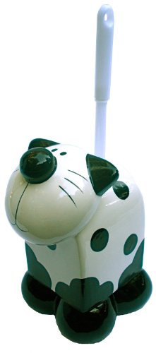 Ceramic Black & White Kitty Cat Themed Toilet Bowl Cleaning Brush Decorative Set