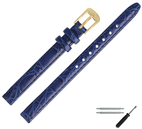MARBURGER Uhrenarmband 8mm Leder Kroko (Caiman) Prägung Mit Naht - Werkzeug Montage Set 52908