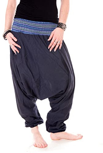 Vishes Damen Sommer Haremshose I tiefblau I Einheitsgröße 106 cm I Luftige Aladinhose mit breitem Smokbund & Gummibündchen I Handgefertigt aus 100% Baumwolle I Nachhaltige Alternative Bekleidung