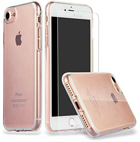 iLiebe Handyhülle mit iPhone 7/8/SE 2020 Hülle + [2 Stück] Schutzfolie, Durchsichtig Case Transparent Silikon TPU Schutzhülle 9H Härte HD Schutzfolie