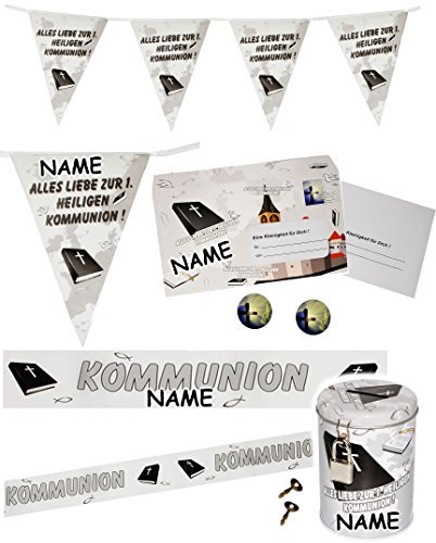 3 Stük 10,5 m Girlanden/Wimpelketten - Alles Liebe zur 1. heiligen Kommunion ! - incl. Name - Folie - WASSERFEST ! - Dekoration - Fest & Feier/Wim..