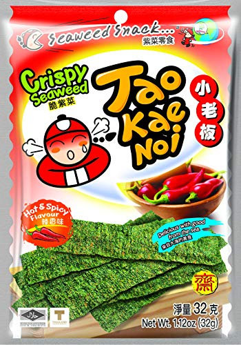 Tao Kae Noi Crispy Seaweed Snack Hot & Spicy, snack d'algues épicé et piquant, 32 g