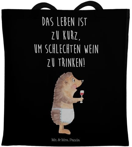 Mr. & Mrs. Panda Tragetasche Igel Wein - Geschenk, Stoffbeutel, Jutebeutel, Geschenk Weintrinker, Wein Spruch, Tiermotive, Jutetasche, Umhängetasche,