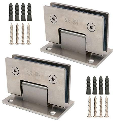 Set di 2 cerniere per porta in vetro senza telaio NUZAMAS, staffe per parete, cerniera per porta doccia a parete Pannello in vetro da 8-12 mm adatto, porta 80-100cm, chiusura a 90 gradi e apertura