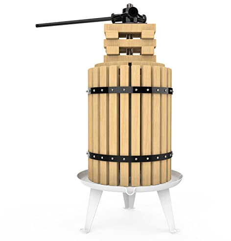 SQUEEZE master Obst-Apfelwein, klassische Presse, 18 l, Massivholzkorb, Vintage-Saftpresse, 8 Holzblöcke, Griff für Saft, Wein, Küche und Zuhause, 1 gratis Filterbeutel im Lieferumfang enthalten