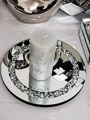 DEENZ 25cm Round Diamante Mirrored Crystal Candle Plate Candle Holder Loose Jewel Candle Holder an Elegant Addition to Your Home- Best Gift