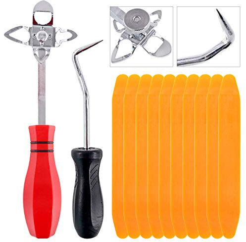 Rustark 12 Piece Windshield Installation Tools kit, 10 Piece Stick Setting Tool, 1 Piece Offset Windshield Installing Tool, 1 Piece Cotter Pin Puller for Installing Windshield Gaskets, Trim and Strips