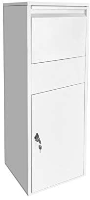 Wiltec Boîte à colis verrouillable blanche 460 x 450 x 1400 mm, Boîte aux lettres sur pied, pour colis Taille S et L, Usage domestique courrier