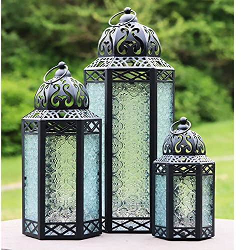 Juego Decorativo de 3 faroles de Vela marroquíes para Suelo, Decoraciones de Ramadán, decoración Interior del hogar, Patio o Porche al Aire Libre, Bodas, Transparente