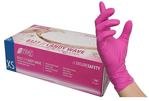 Nitril-Handschuhe 100 Stück in Spender-Box – puderfrei, Nicht steril, beidseitig tragbar - Magenta (M)