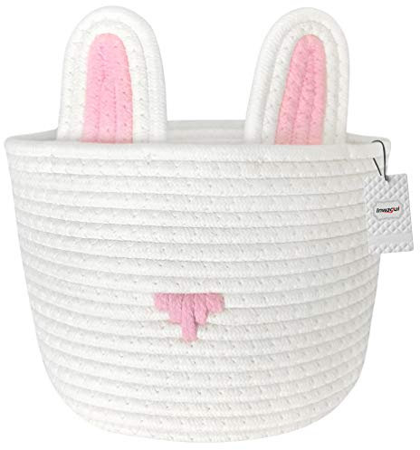 Inwagui Faltbare Aufbewahrungskorb Baumwolle Seil Aufbewahrungsbox Hase Deko Korb Kinderzimmer Spielzeug Organizer Baby Windeltasche (Weiß)