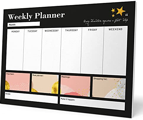 Grupo Erik Wochenplaner Block A3 - Terminplaner A3 Glitter Gold Schreibtischunterlage Kinder und Erwachsene - Kalender Planer Tischkalender ohne Datum