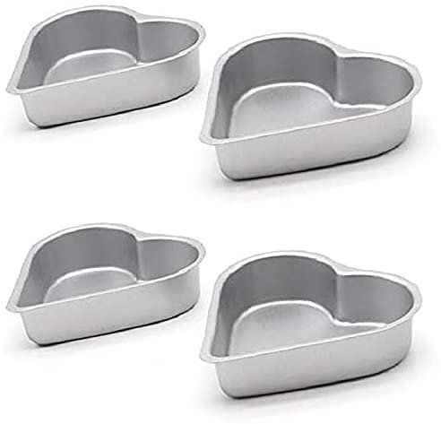 Thymart Mini Tart Pan Set, 4-Inch 4Pcs with UN-Removable Bottom Non-Stick Round Quiche Bakeware for Oven and Instant Pot Baking, Pudding Mold Quiche Pans (Heart-shape)