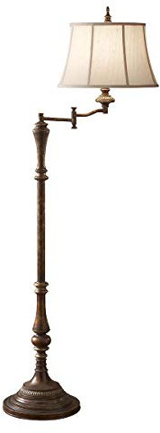 Licht-Erlebnisse Elegante Stehlampe mit Arm drehbar 163 cm hoch in Braun Creme BRIGETTE Stehleuchte Wohnzimmer Sofa