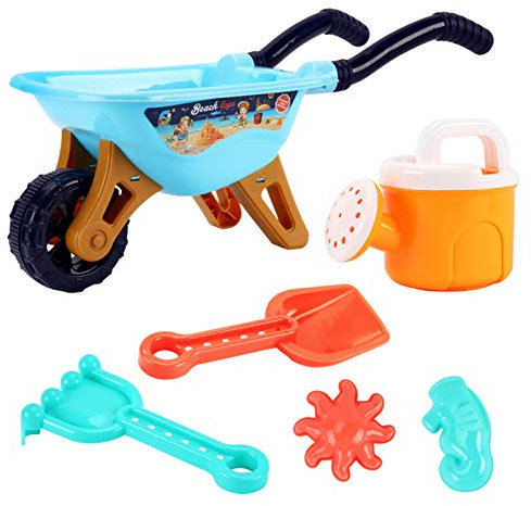 Kids Wheelbarrow Gardening und Seaside Beach Play Set Baby Spiel Schubkarre Gartenwerkzeug Eimer Schaufel Sandkasten mit Griff Sandspielzeug für Outdoor-Aktivitäten mit Zubehör wie Bucket Geschenk