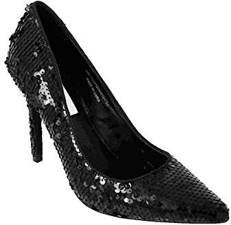 Womens Ladies high Heel Pointed Sequin Court Smart Party Work Shoes Pumps Size 5 Ipekyol Giyim Black