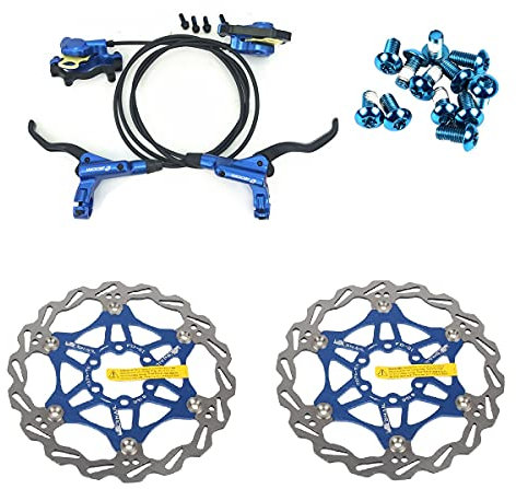 Zoom Hydraulische Scheibenbremsen Mountainbike Sets MTB vorne & hinten Set mit schwimmendem Scheibenbrems-Rotor 160 mm & farbige Schrauben (blau)