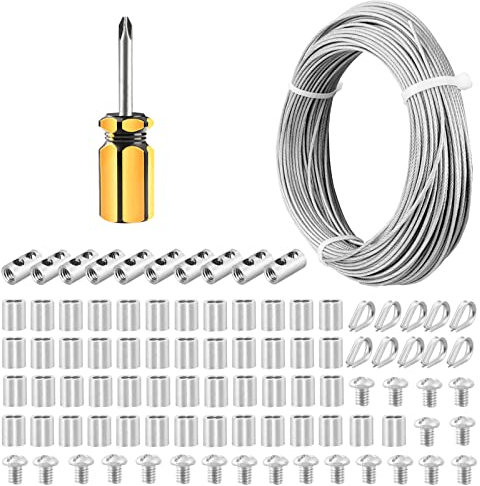 Drahtseil 2mm, 50m 304 Edelstahl Drahtseil Rankhilfen, Seilspanner Spannschloss Kit, 7 x 7 Stränge Edelstahlseil für String Light Suspension, Kletterpflanzen, Gardinenseil, Duschvorhangseil, Zaun