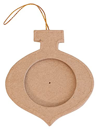 Décopatch NO052C - Tannenbaumkugel aus Pappmaché, Rahmen breit zum Aufhängen 8cm, für Weihnachtsbaum, einfach zum Verzieren, Kartonbraun, 1 Stück