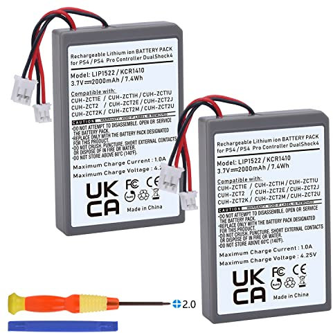 Batmax 2Pc 2000mAh LIP1522 KCR1410 Battery for Sony PS4 Playstation 4 Slim/Pro Dualshock CUH-ZCT1E CUH-ZCT1H CUH-ZCT1U CUH-ZCT2, CUH-ZCT2U Controller