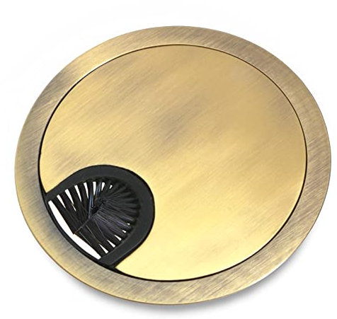 Priostahl Passe-câble Passe-câble - Cache-câble rond - Ordre des câbles - 1 pièce avec fermeture à brosse Ø 90 mm - Surface : laiton brossé (aspect) - Pour bureau en métal de PRIOstahl