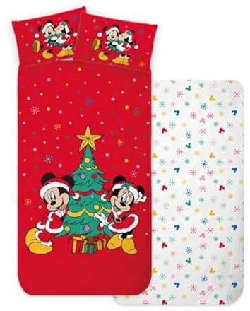 Russo Tessuti Lenzuola Singole Cotone Natale Albero Regali Christmas Minnie Mickey Topolino