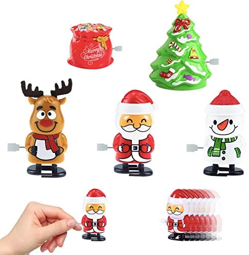 5 Piezas Juguete de Cuerda Navidad,Bonitos Figuras de Cuerda de Juguete de Reno,árbol de Navidad,Muñeco de Nieve,Papá Noel,Rellenos de Calcetines de Navidad Decoración Regalos para Niños Adultos
