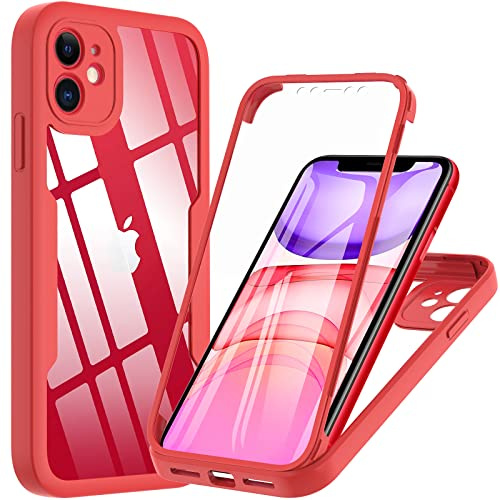 Hensinple Coque pour iPhone 11, iPhone 11 Coque avec Protection D'écran, 360 Degrés integrale Antichoc Anti-Rayures Bumper écran Protection Etui Housse pour iPhone 11 - Rouge