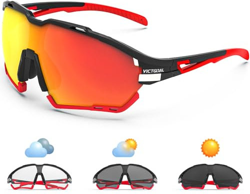 VICTGOAL Gafas de Ciclismo para Hombre Mujer con 2 Lentes Polarizadas y Fotocromáticas TR90 Gafas de Sol para Ciclismo Deportivo (Negro)