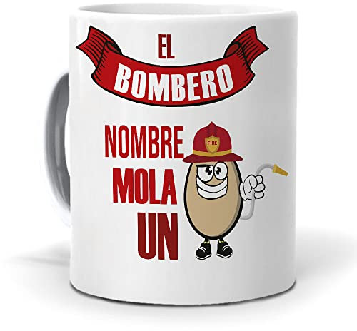 mundohuevo Taza Personalizada con Texto. Regalo Original. El Bombero... Mola un Huevo. Haz