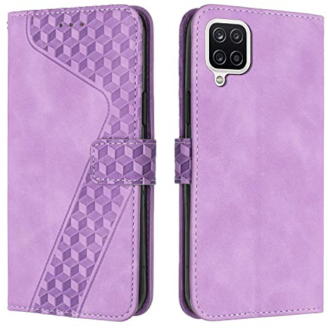 YIRRANZD Custodia per Samsung Galaxy A12, Cover a Libro in Pelle PU con Slot Cart e Silicone TPU Bumper, Flip Caso Portafoglio Cover per Samsung A12 (Viola)