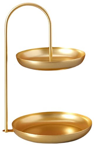 Doppellagiges Obsttablett, Eisen 2-lagiger Obstkorb Moderne Obst-Snack-Aufbewahrungsstange Trockenobstteller Snack-Teller für Obst-Snacks-Kuchen (Gold)